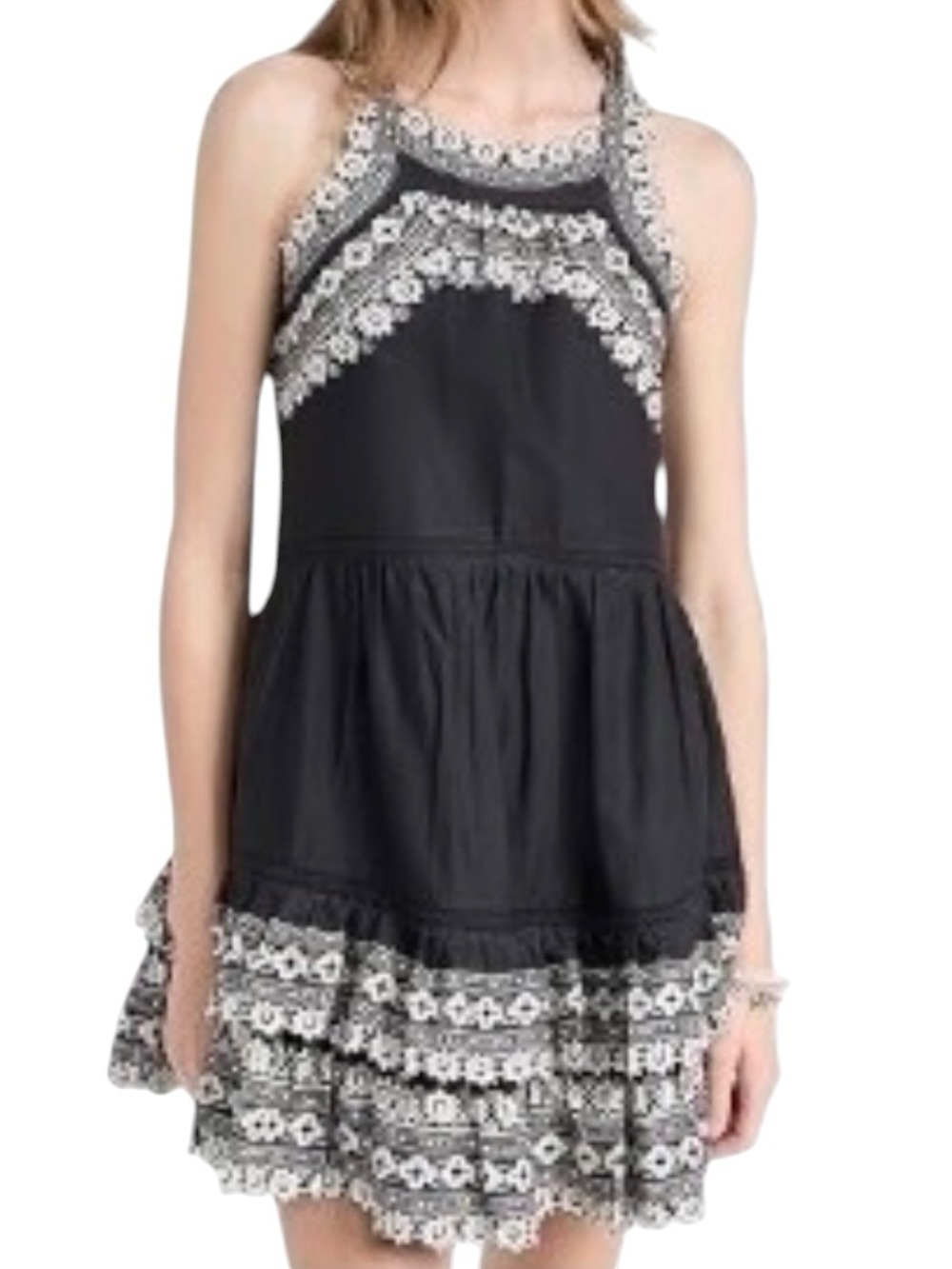 Sea NY Amina Embroidery Tank Slub Cotton Sleeveless Square Neck Mini Dress